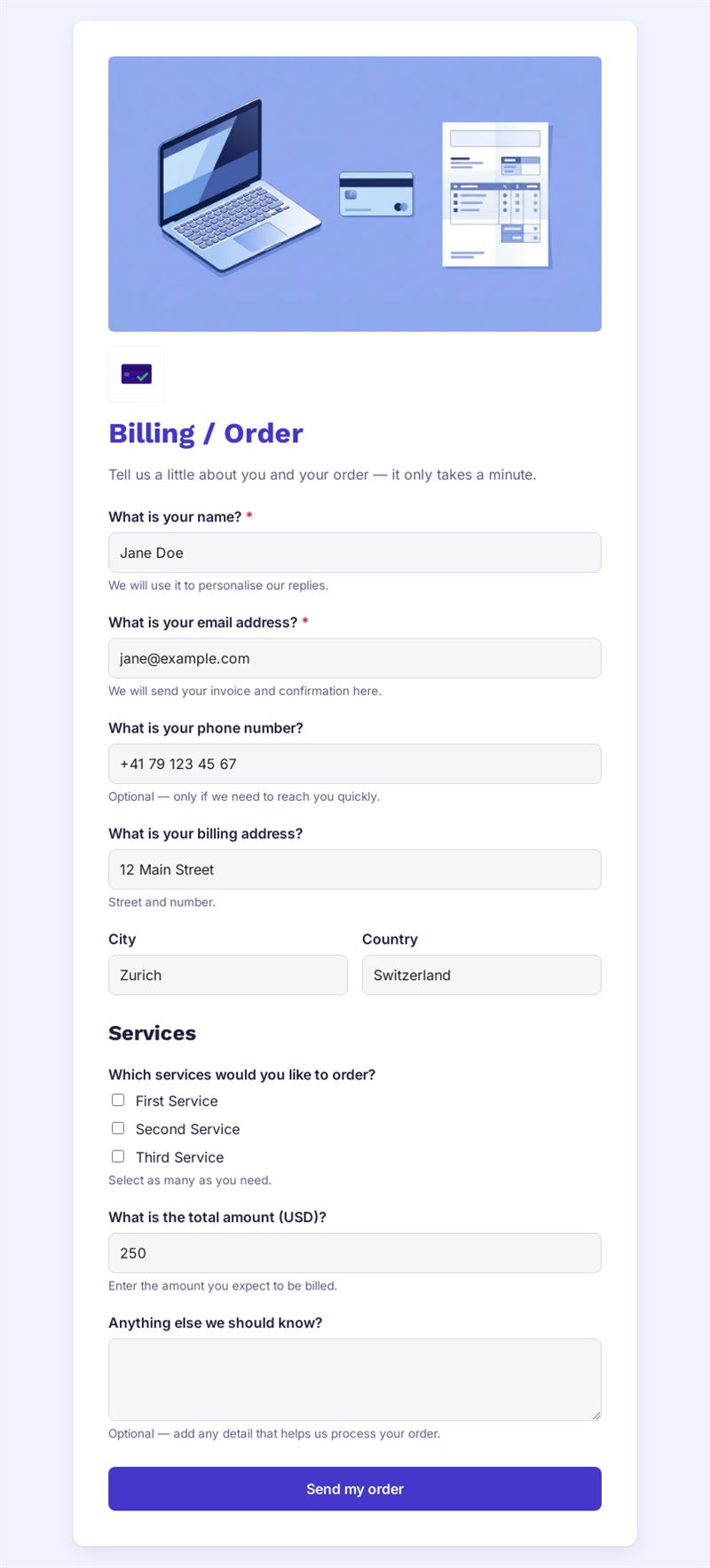 Billing and Order Form