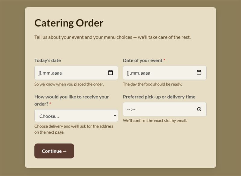 Catering Order Request Form