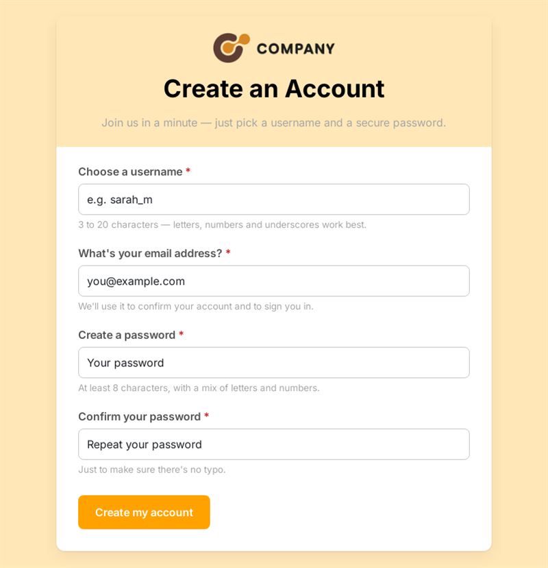 Create Account Registration Form