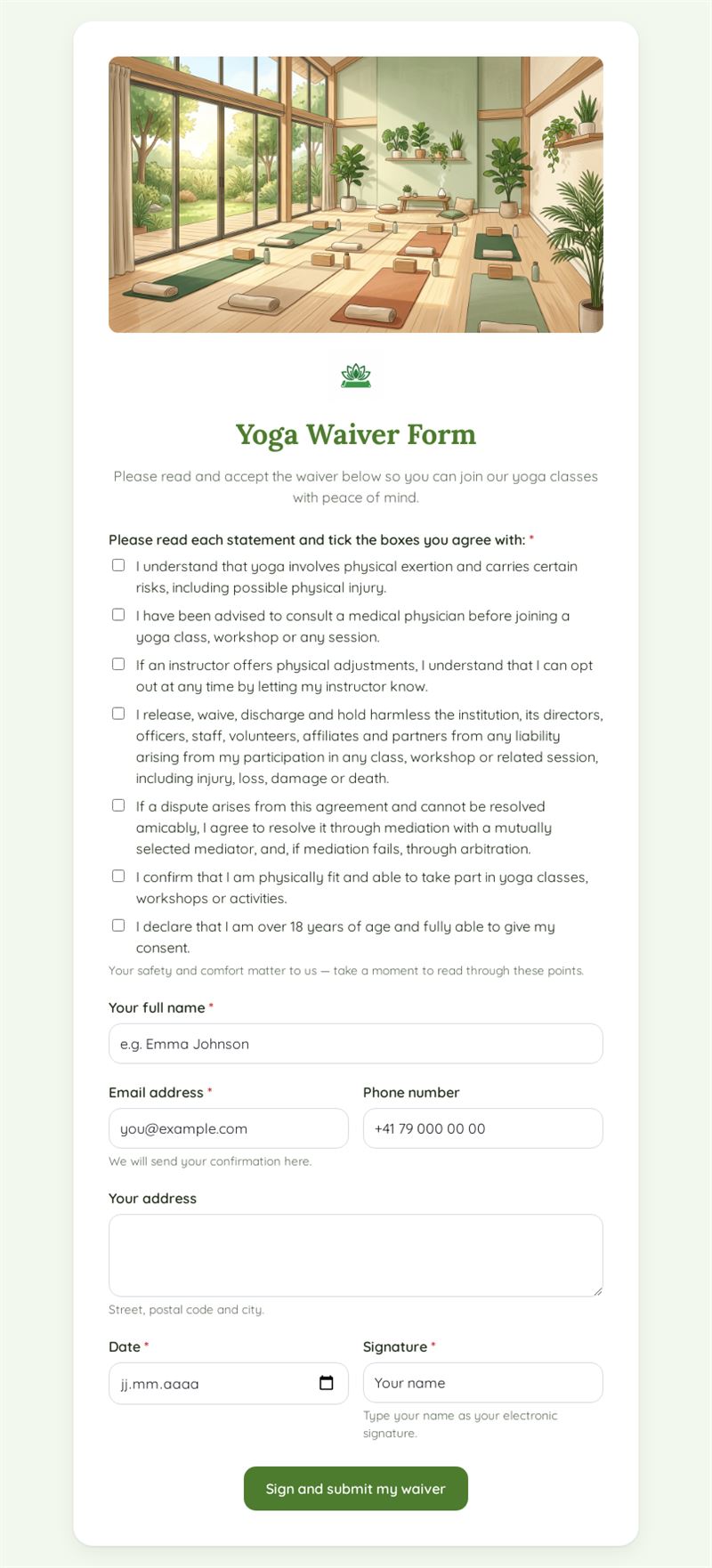 Yoga Waiver and Consent Form