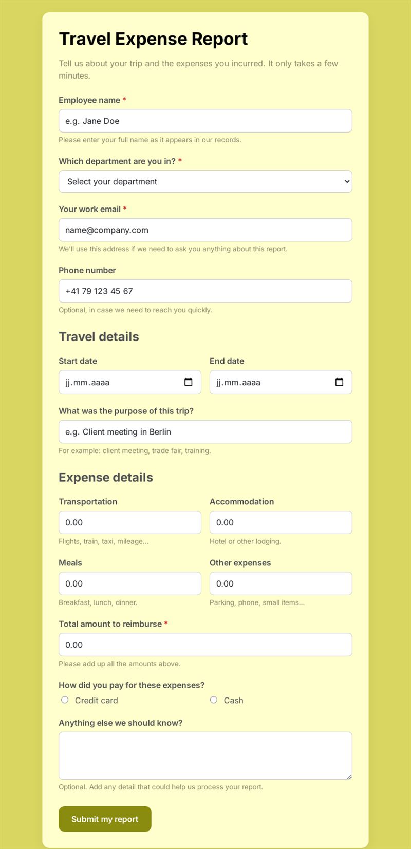 Travel Expense Report Form