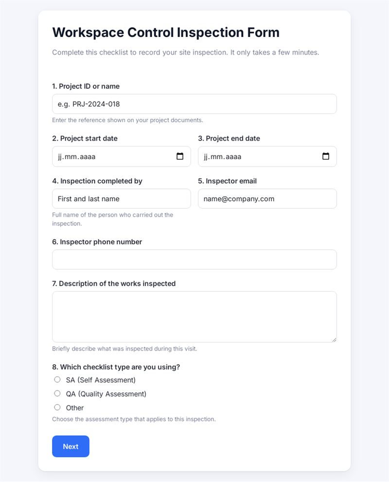 Workspace Inspection Checklist Form