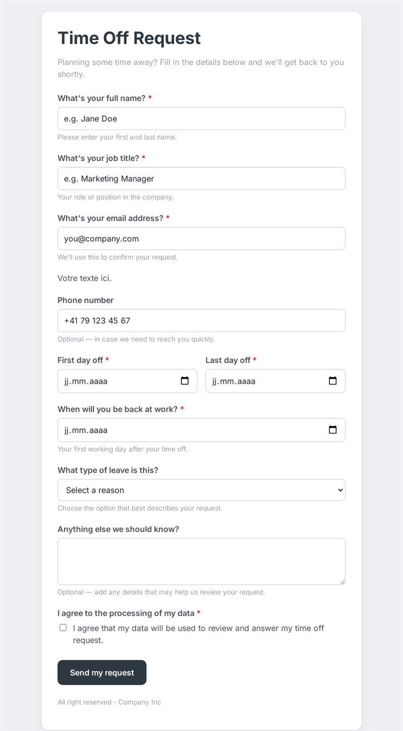 Time Off Request Form