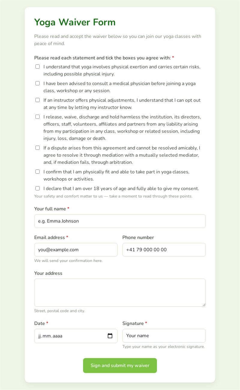 Yoga Waiver and Consent Form