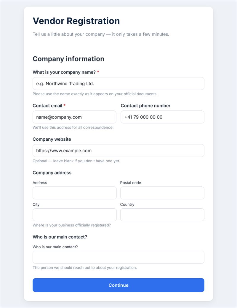 Streamlined Vendor Registration Form