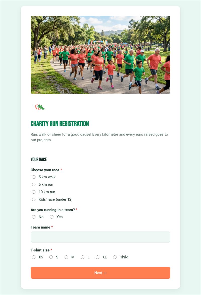Charity run registration