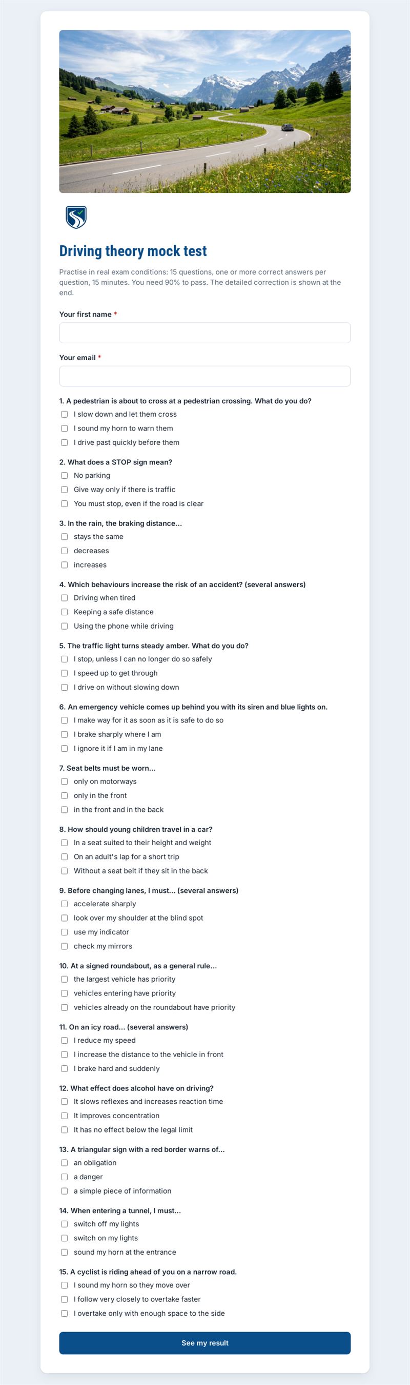 Driving theory mock test