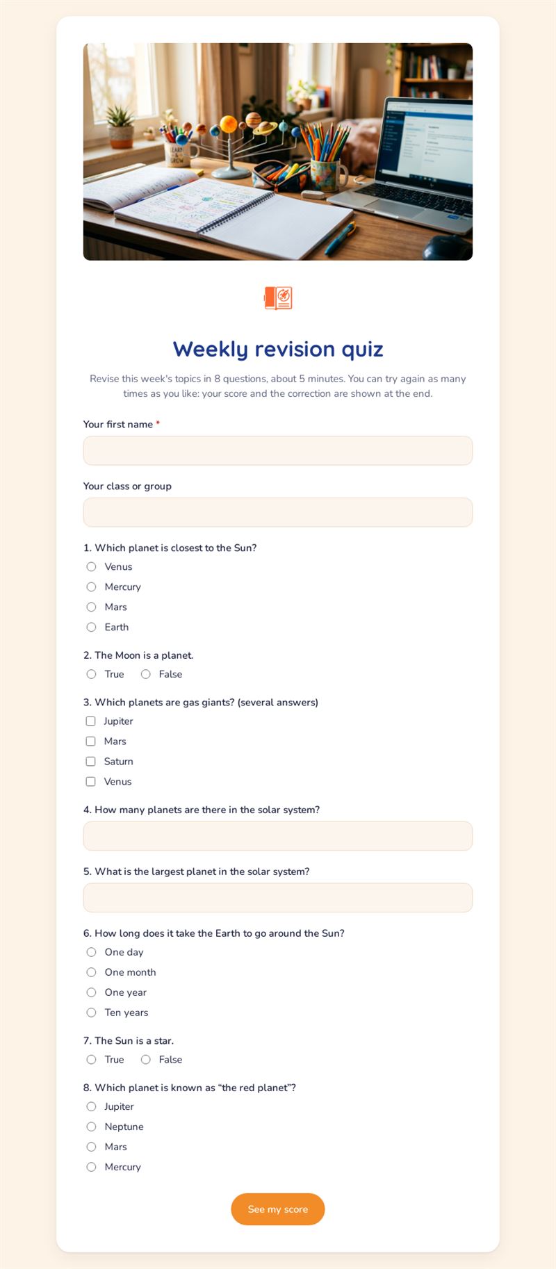 Weekly revision quiz