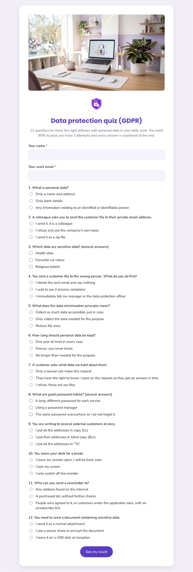 Data protection quiz (GDPR)