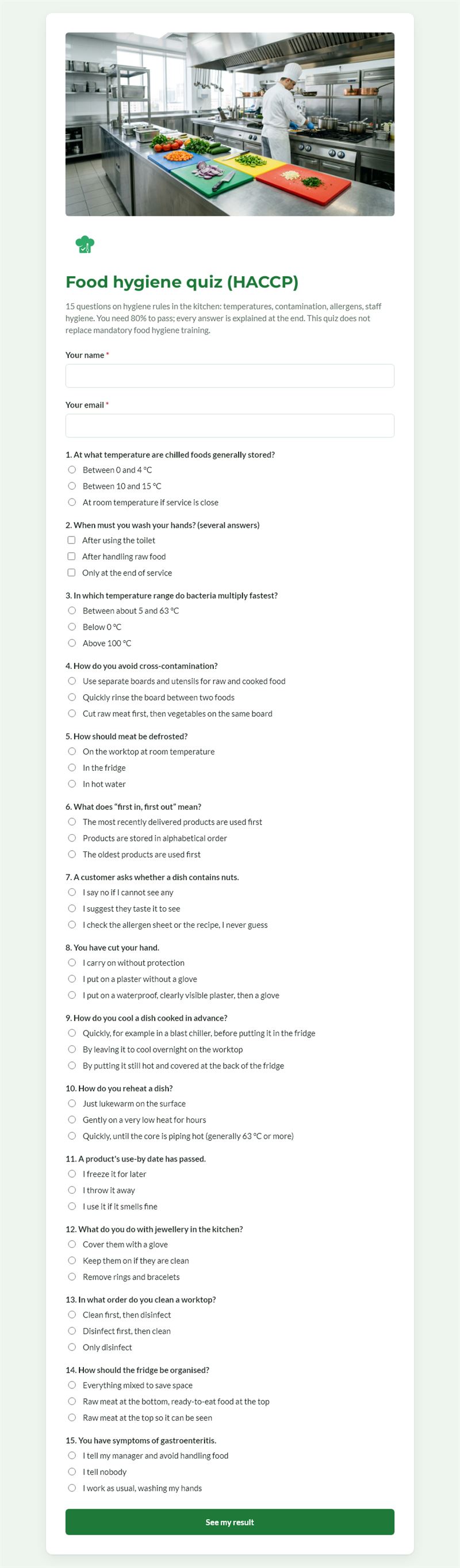 Food hygiene quiz (HACCP)