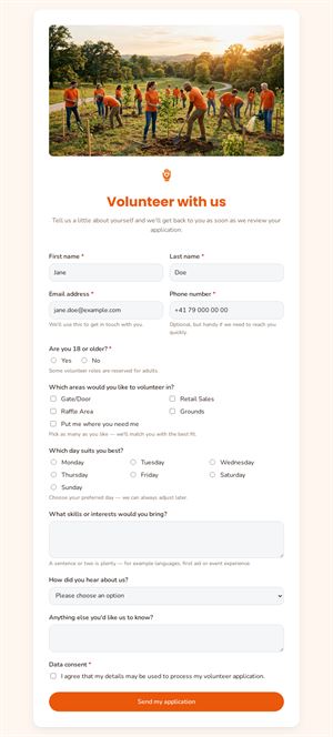 Volunteer Sign Up Form