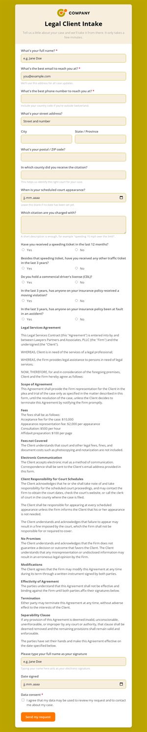 Legal Client Intake Form