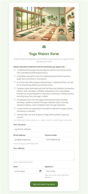 Yoga Waiver and Consent Form