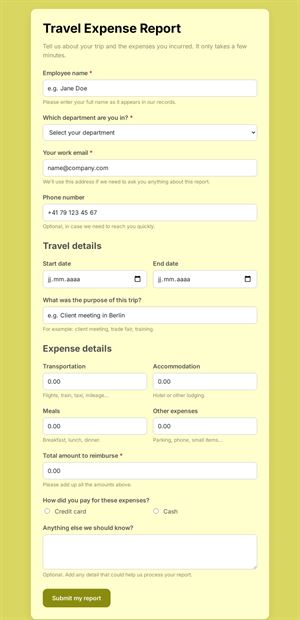 Travel Expense Report Form