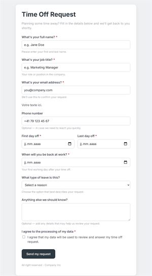 Time Off Request Form