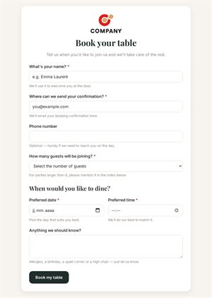 Restaurant Table Reservation
