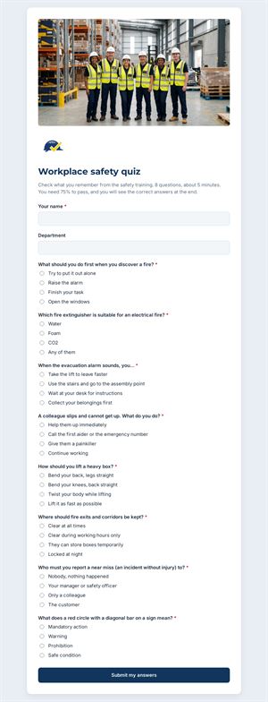 Workplace safety quiz