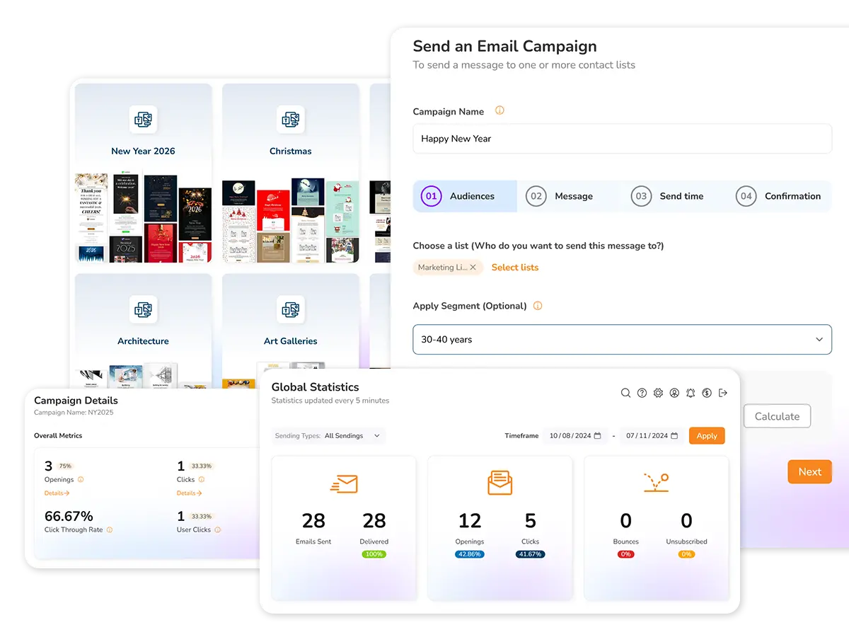 Email campaign builder with templates and analytics