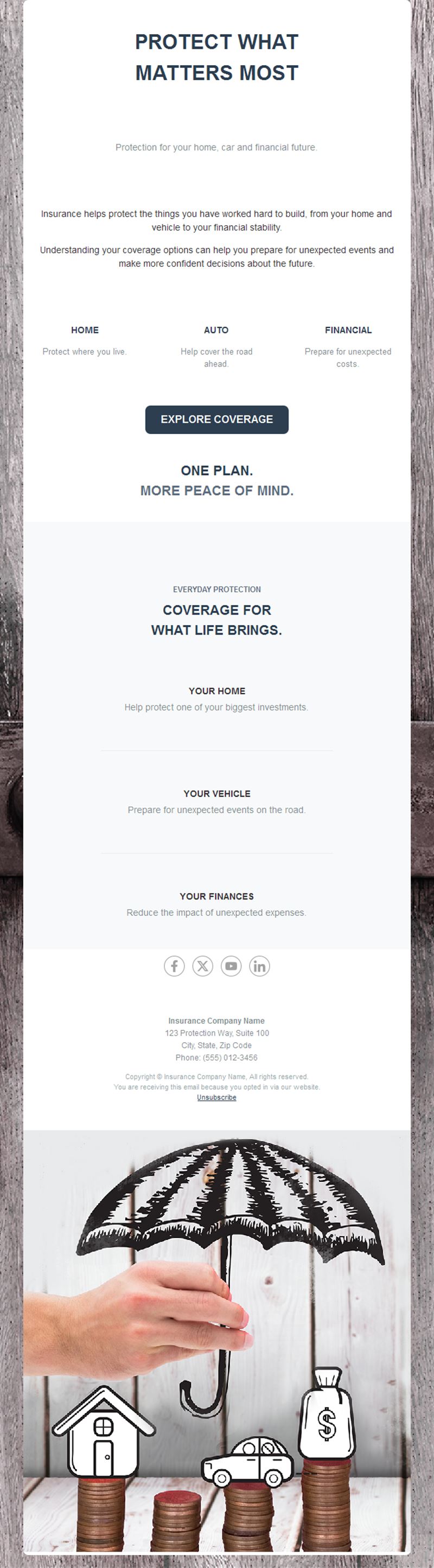 Home, car and finance insurance email