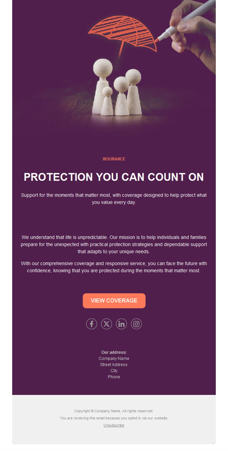 Purple family insurance email template