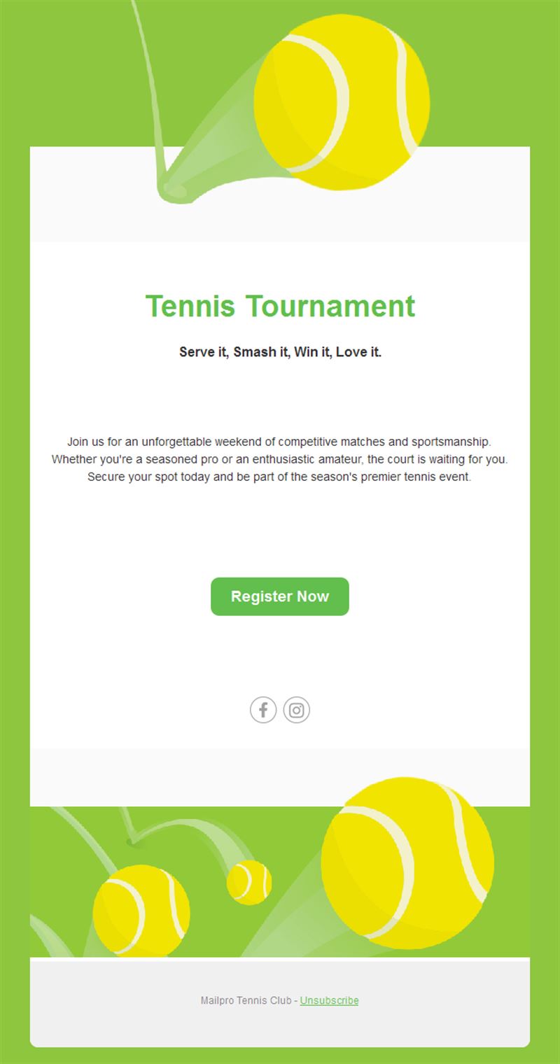 Lime green tennis tournament email