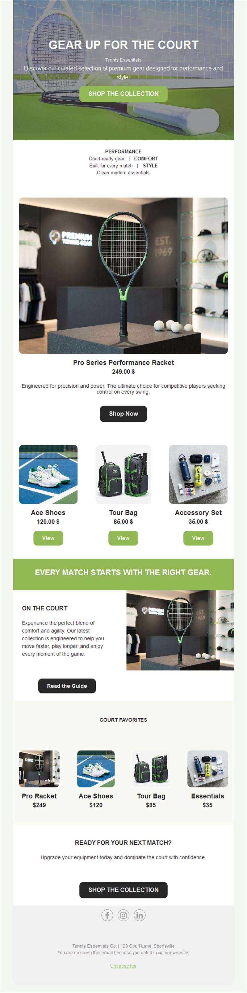 Tennis gear shop email template