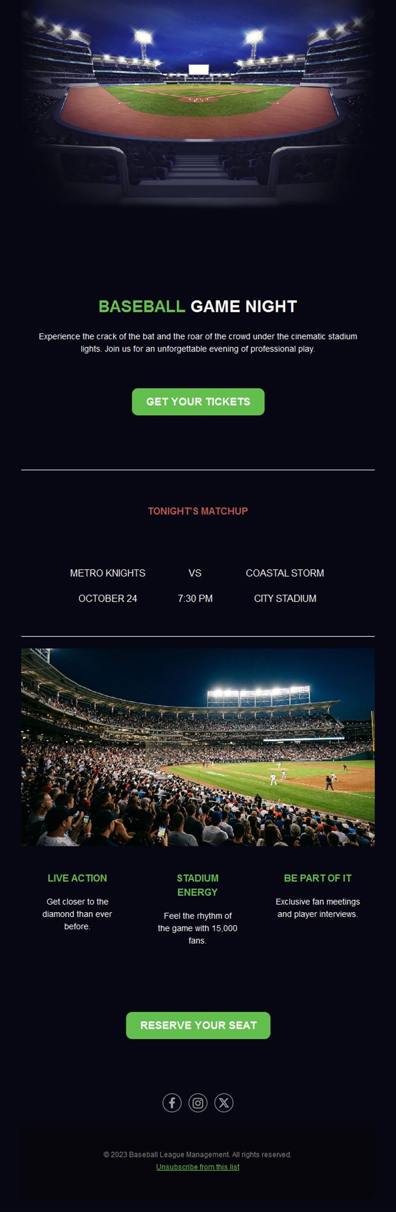 Baseball game night tickets email