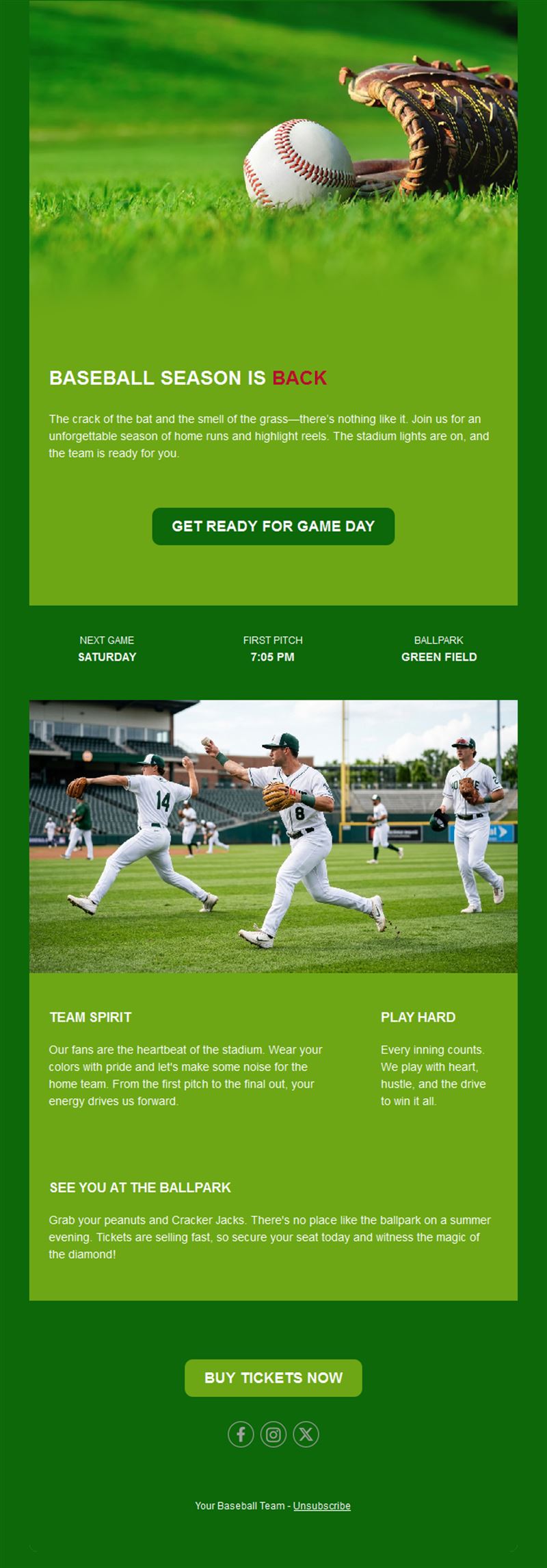 Baseball season opener email template
