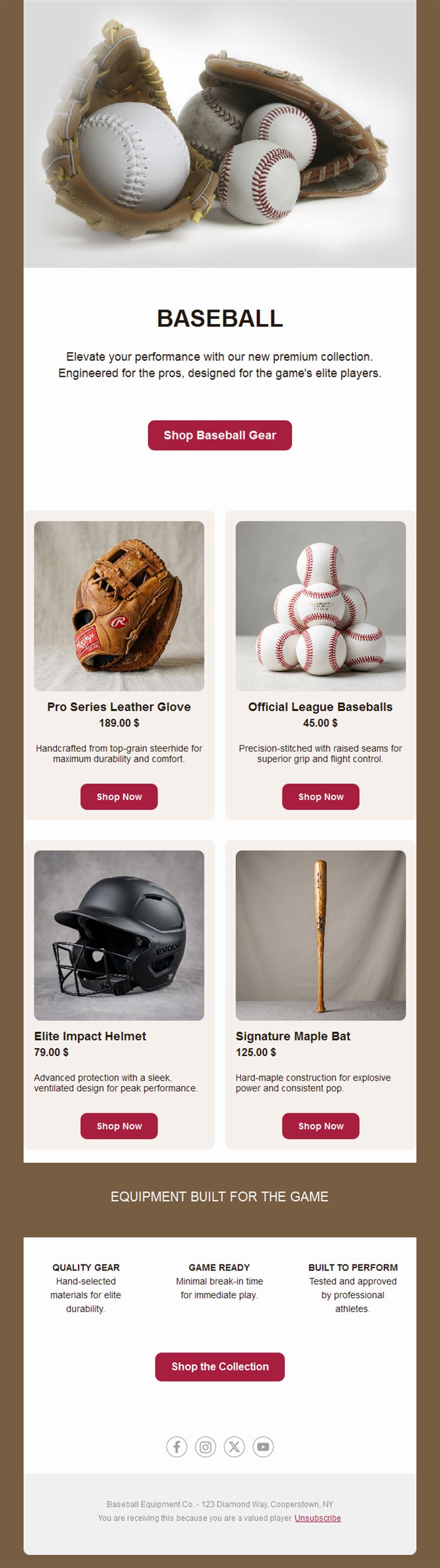 Baseball gear shop email template