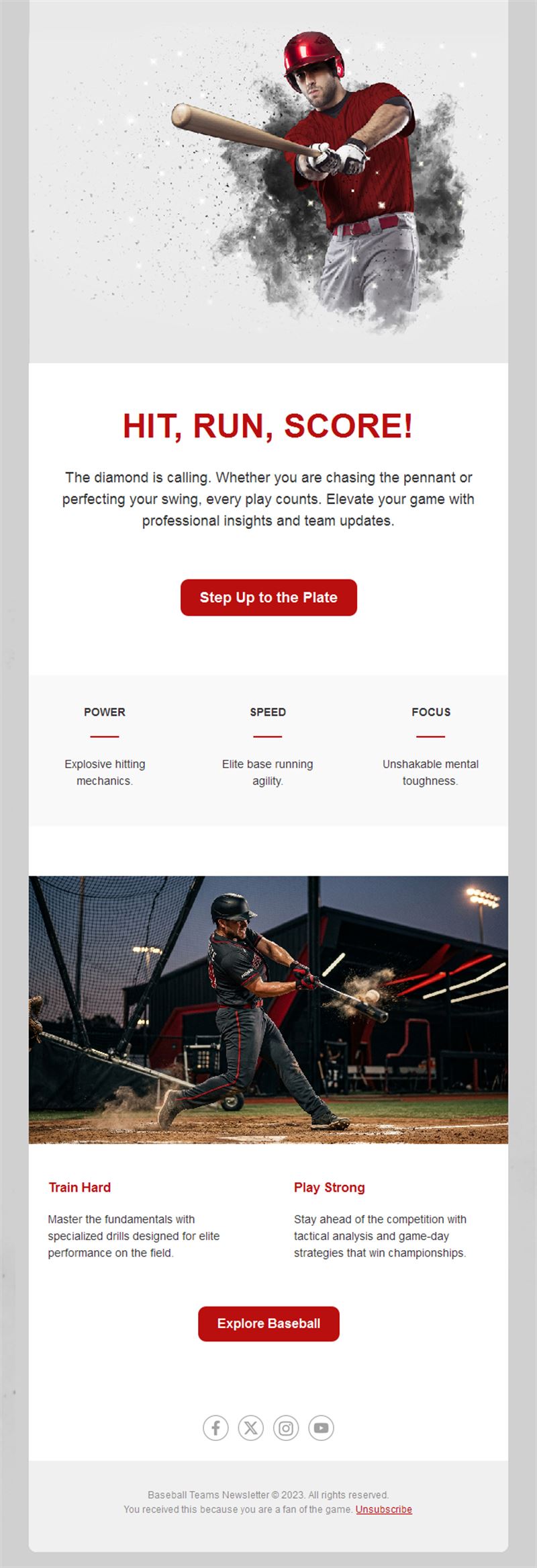 Baseball training and skills email template