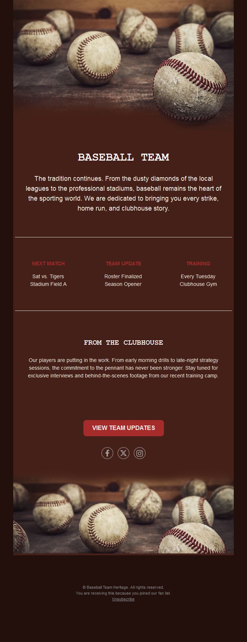 Baseball team news and clubhouse email