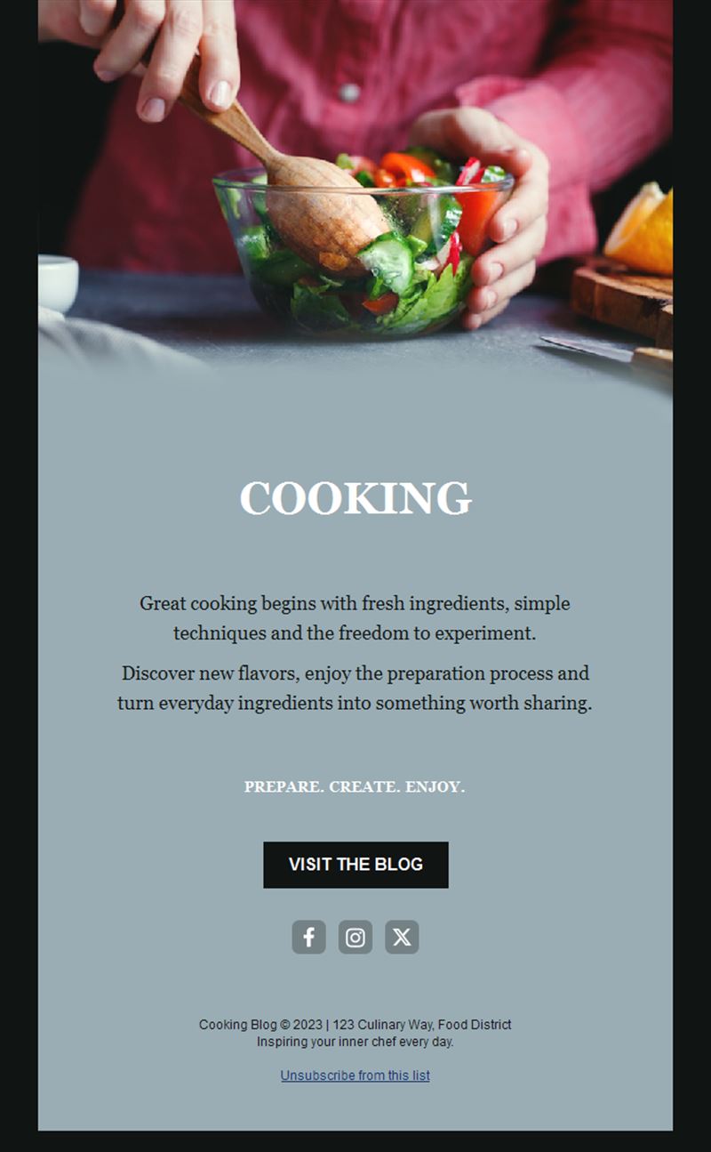Grey-blue cooking blog email template
