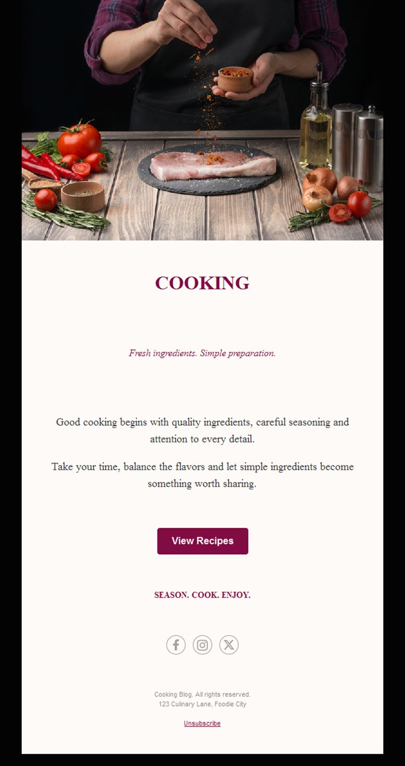 Burgundy cooking recipes email template