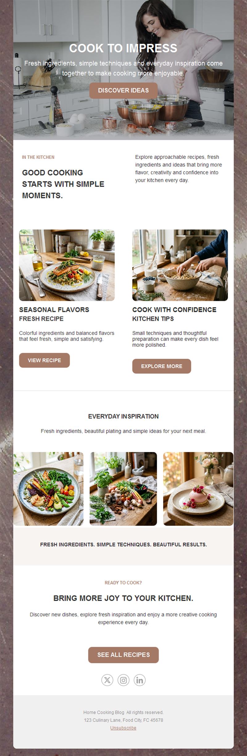 Cooking blog newsletter with recipes