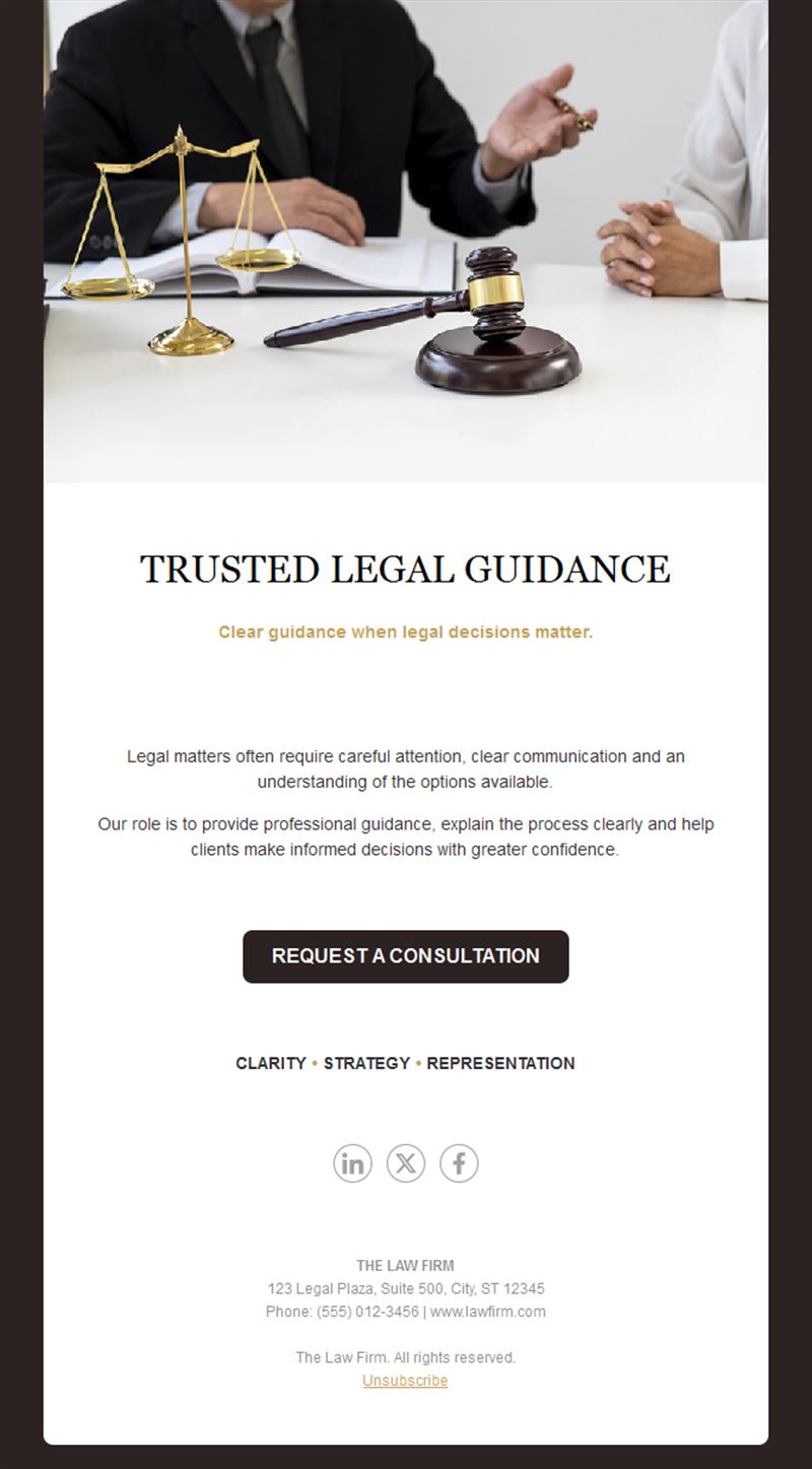 Simple law firm email with gavel