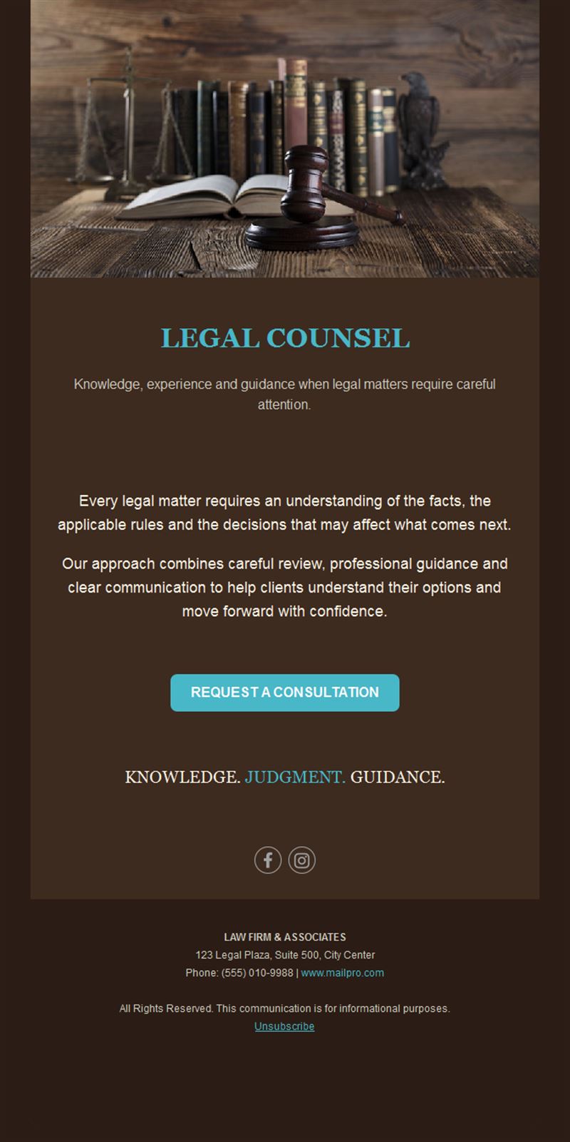 Dark wood legal counsel email template
