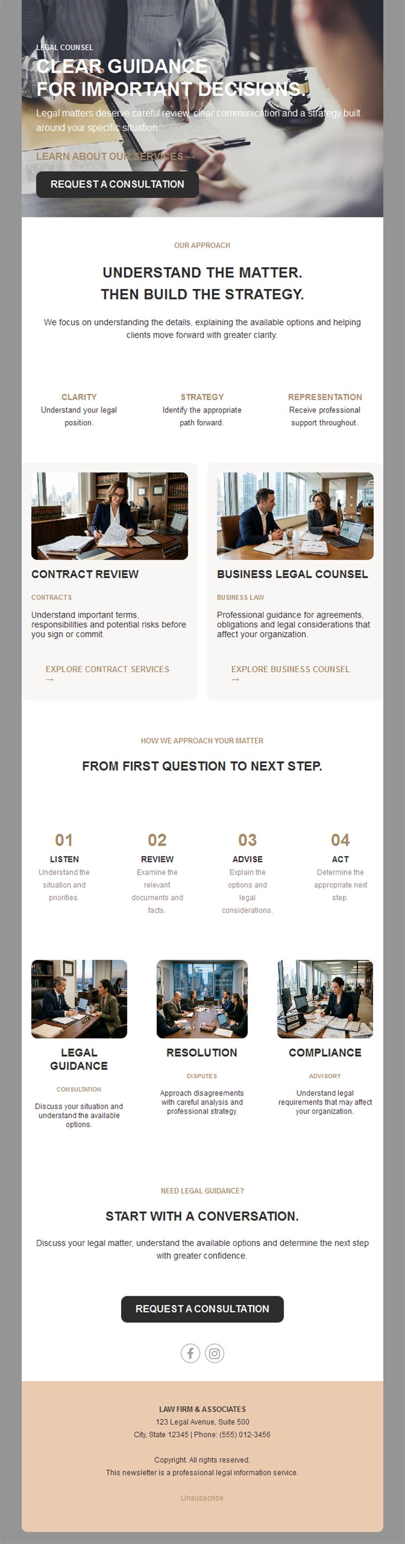 Legal services newsletter with process