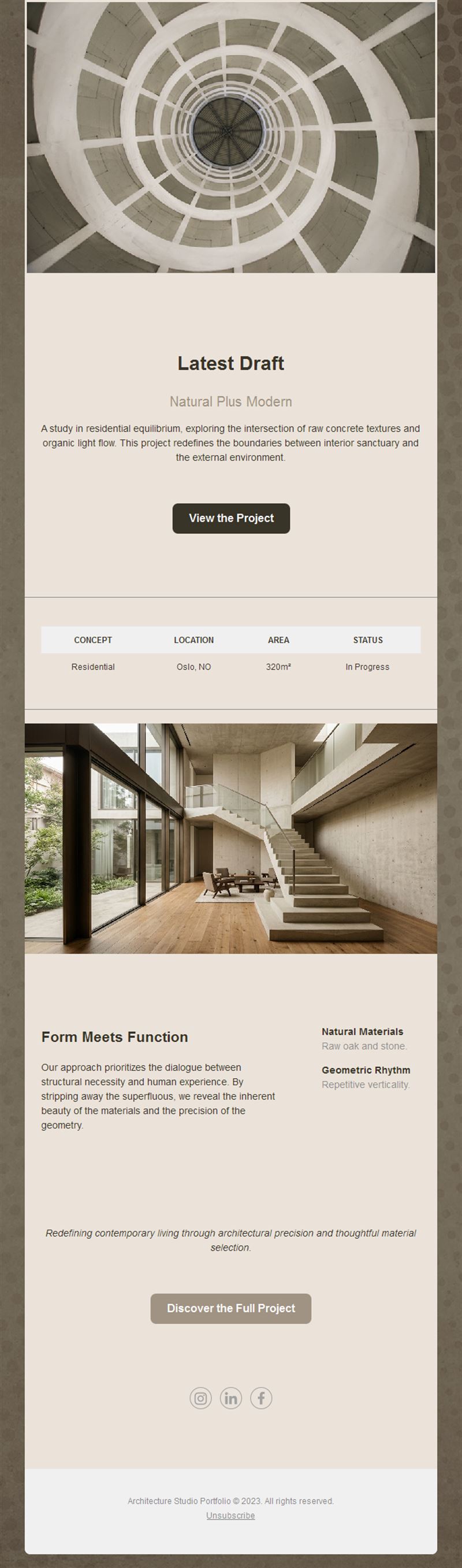 Architecture project showcase in warm neutrals