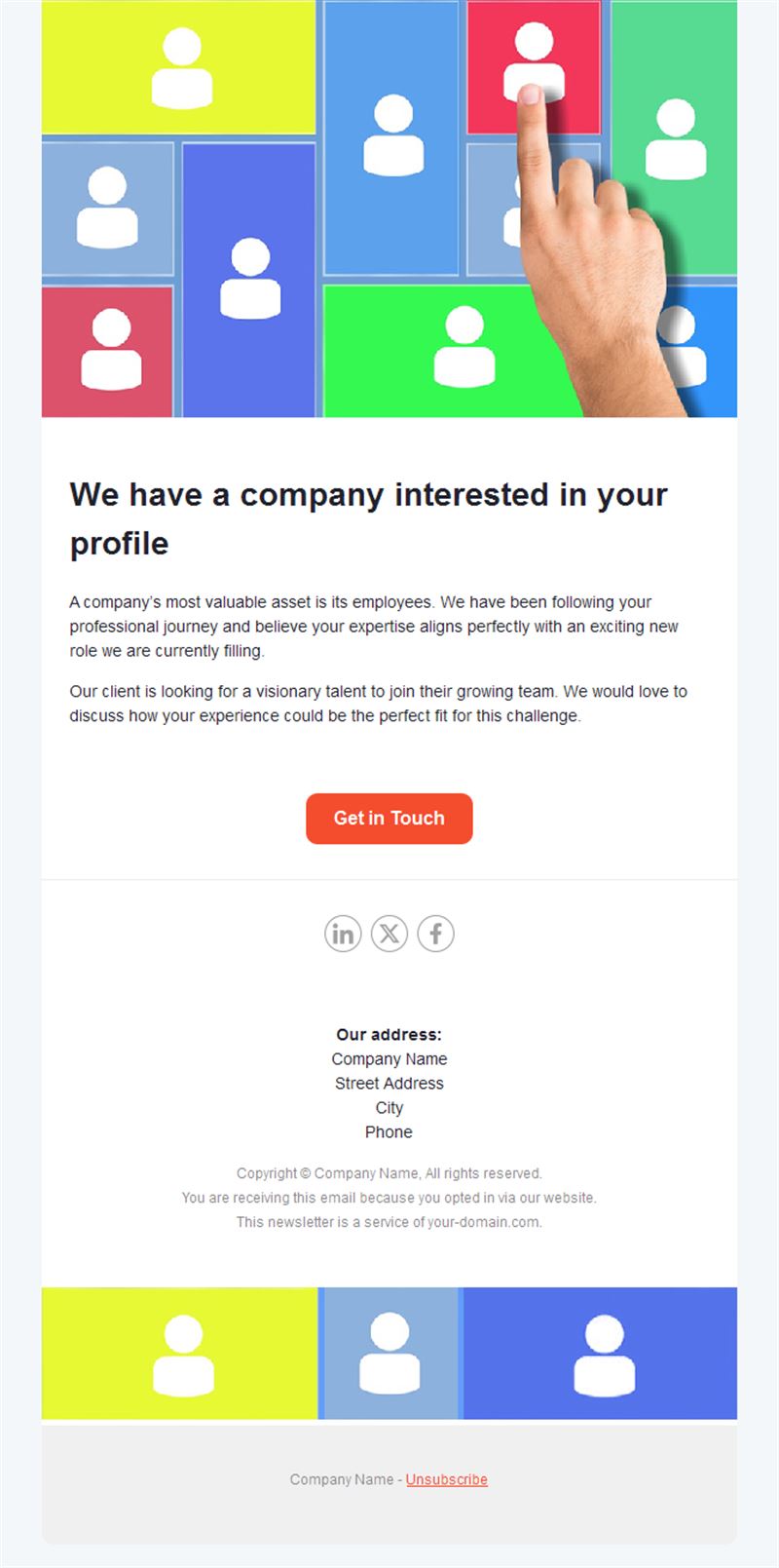 Colorful recruitment agency email