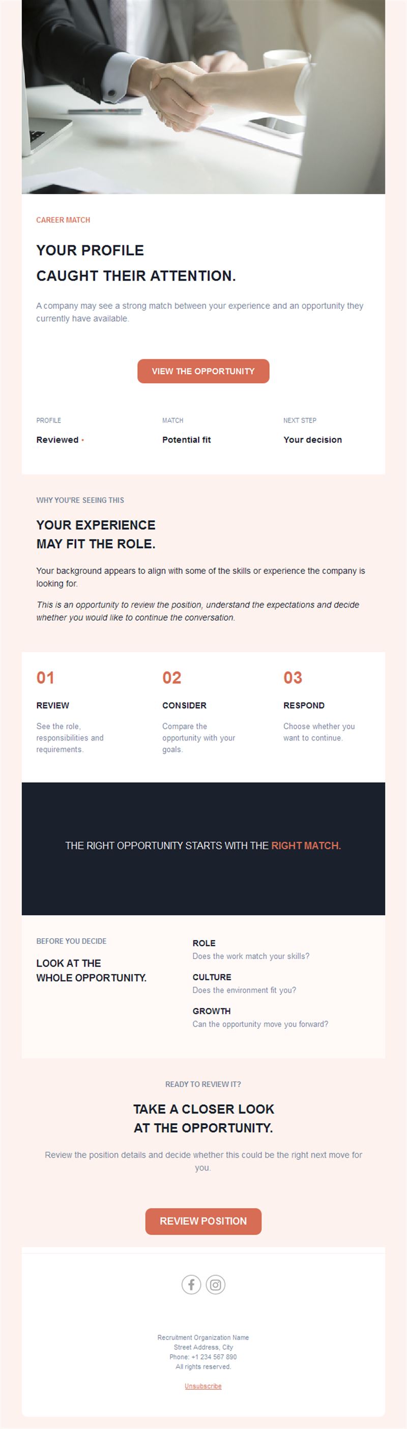 Candidate profile match email template