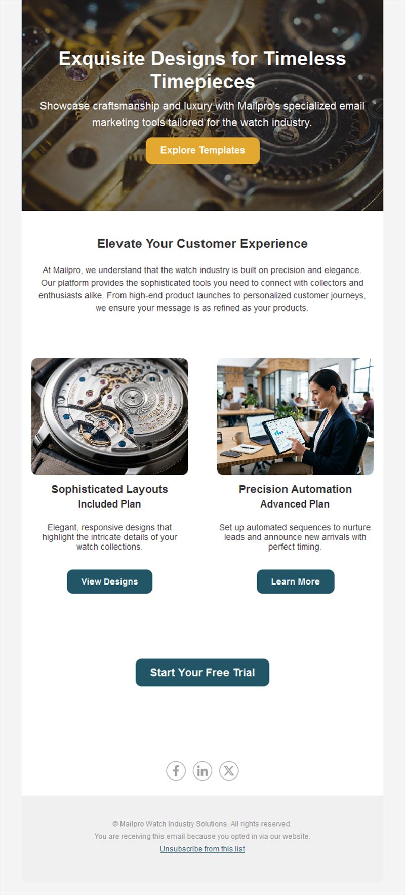 Watch brand email platform showcase