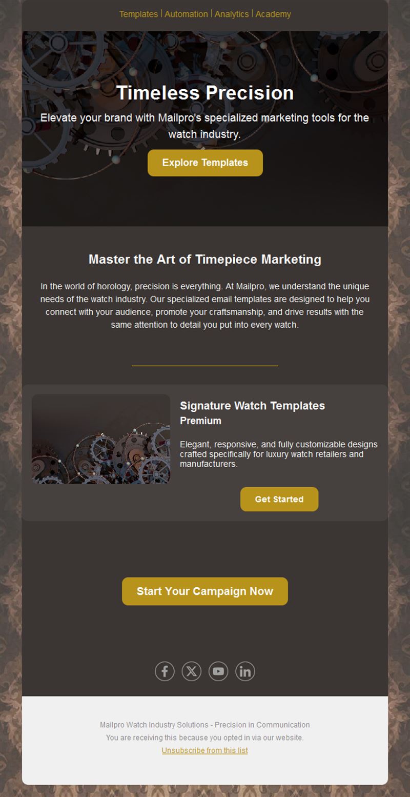 Dark gold watch marketing email