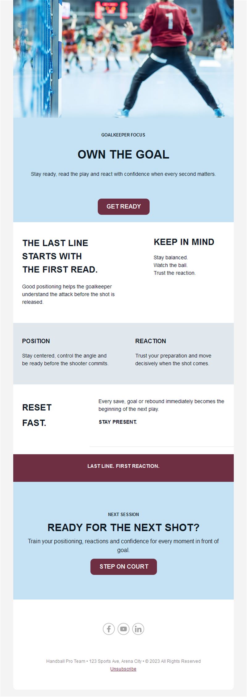 Handball goalkeeper training email