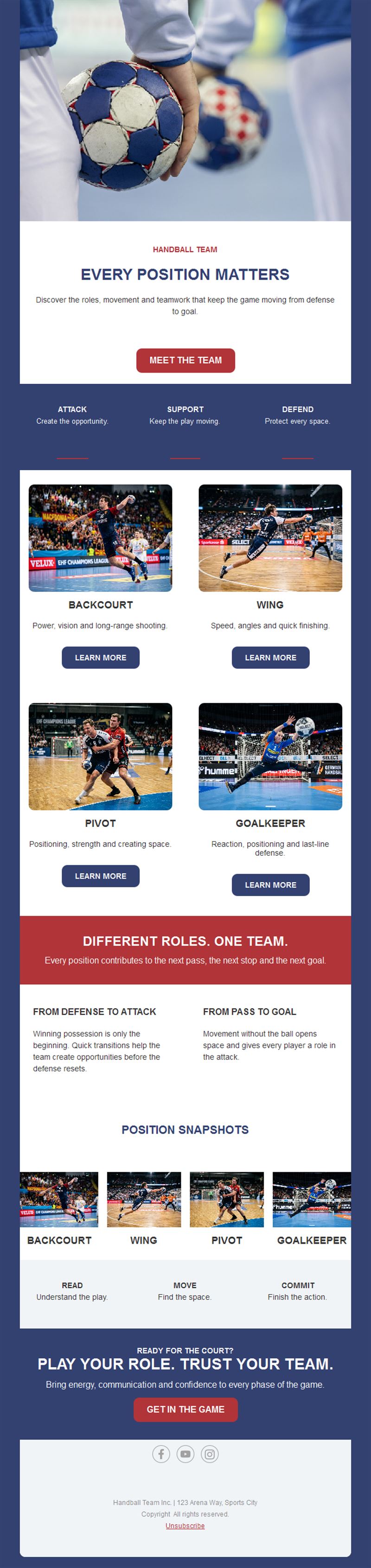 Handball positions newsletter template