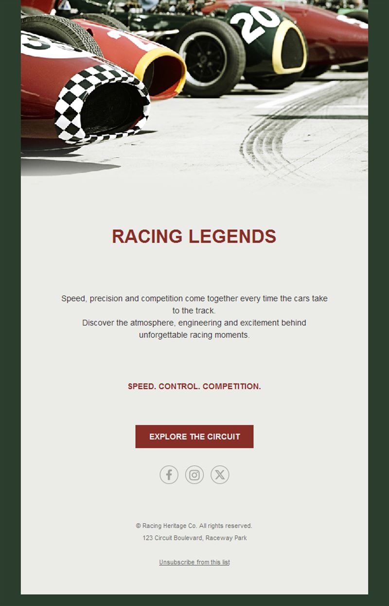 Vintage racing cars email template