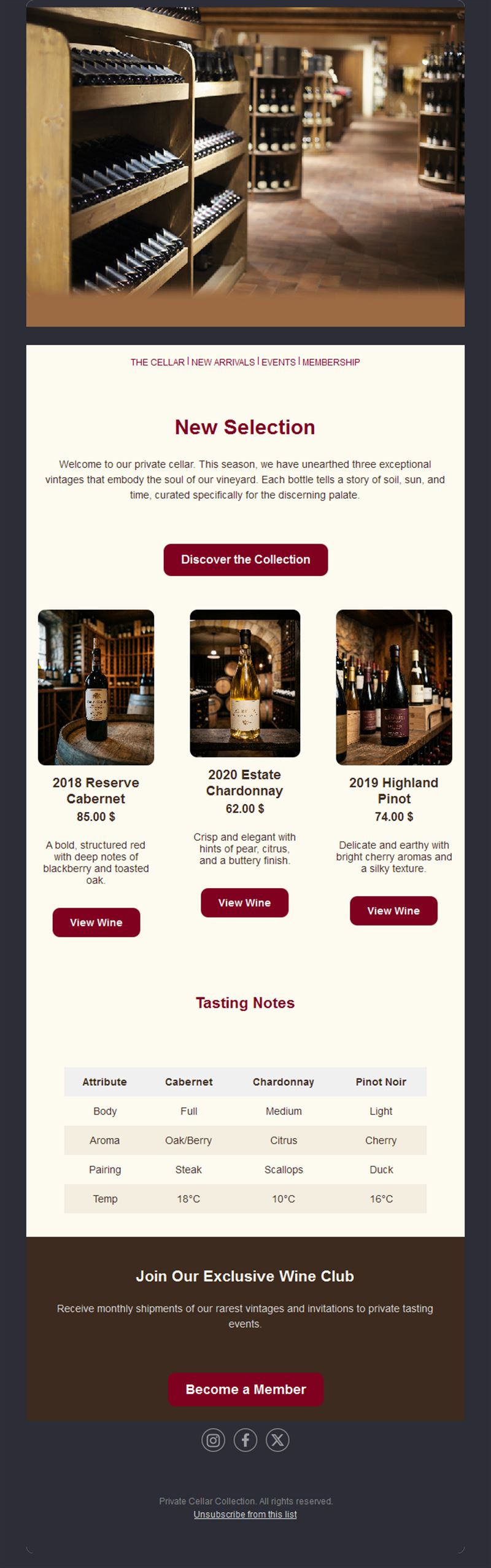 Wine cellar selection newsletter
