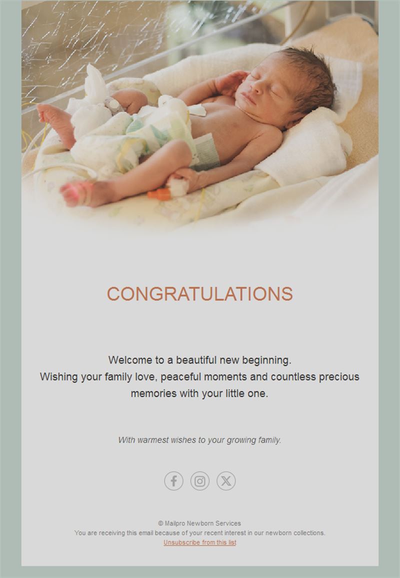 Grey-green newborn congratulations email