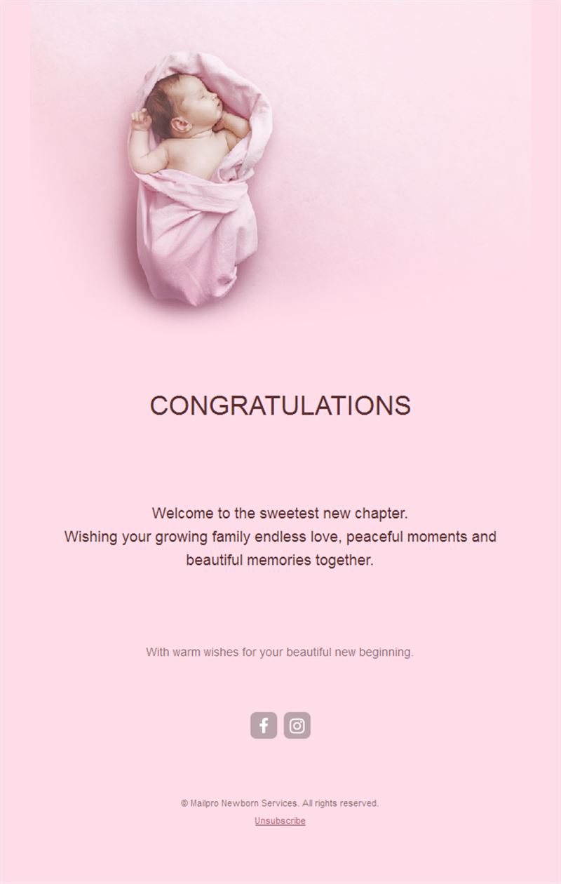 Pink baby girl congratulations email
