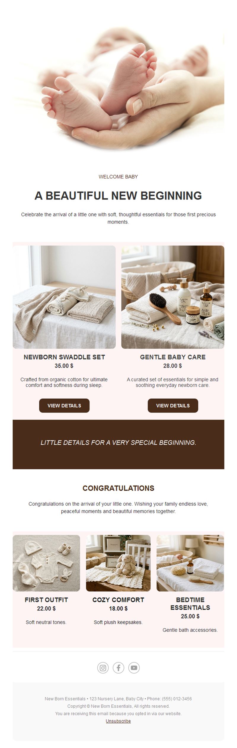 Newborn baby products email template