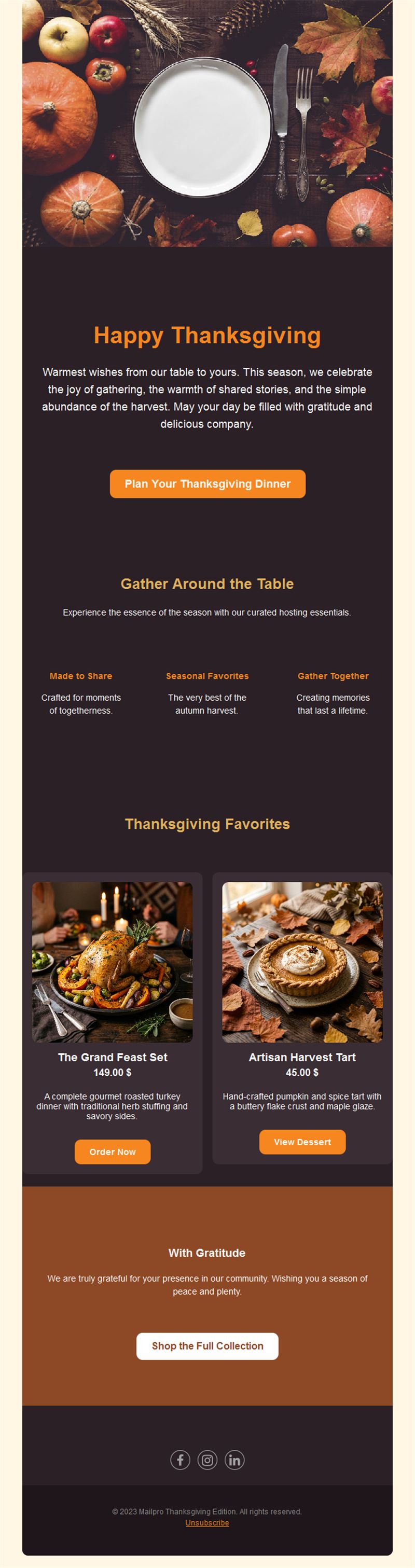 Thanksgiving dinner planning email